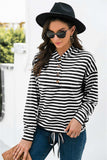 Striped Half-Button Dropped Shoulder Hoodie - Trendsi - Flyclothing LLC