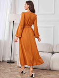 Tie Waist Puff Sleeve Maxi Dress - Trendsi
