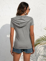 Half-Zip Short Sleeve Hooded Top - Trendsi - Flyclothing LLC