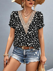 Animal Print V-Neck Petal Sleeve Blouse - Trendsi