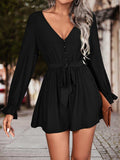 Long Flounce Sleeve V-Neck Romper - Trendsi - Flyclothing LLC
