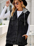 Drawstring Hooded Sleeveless Denim Top with Pockets - Trendsi - Flyclothing LLC