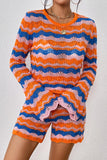 Striped Sweater and Knit Shorts Set - Trendsi