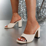 PU Leather Block Heel Pumps - Trendsi - Flyclothing LLC