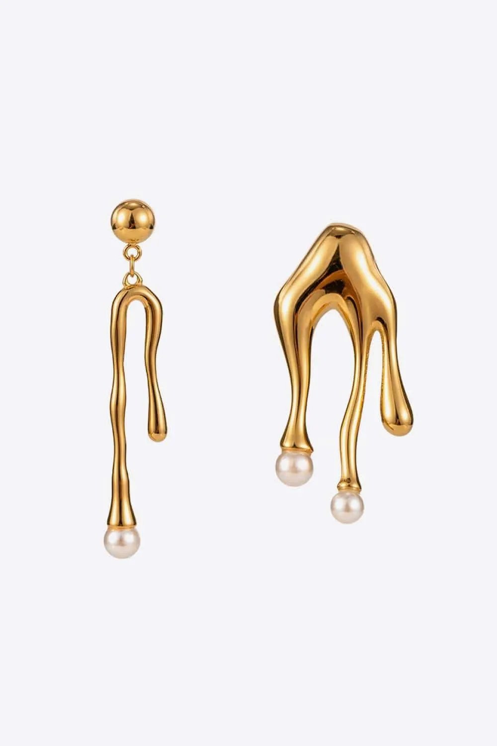 Synthetic Pearl 18K Gold-Plated Dangle Earrings - Trendsi