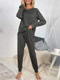 Round Neck Top and Drawstring Pants Lounge Set - Trendsi