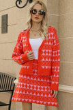Geometric Dropped Shoulder Cardigan and Knit Skirt Set - Trendsi
