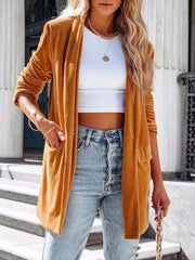Button Up Long Sleeve Blazer with Pocket - Trendsi