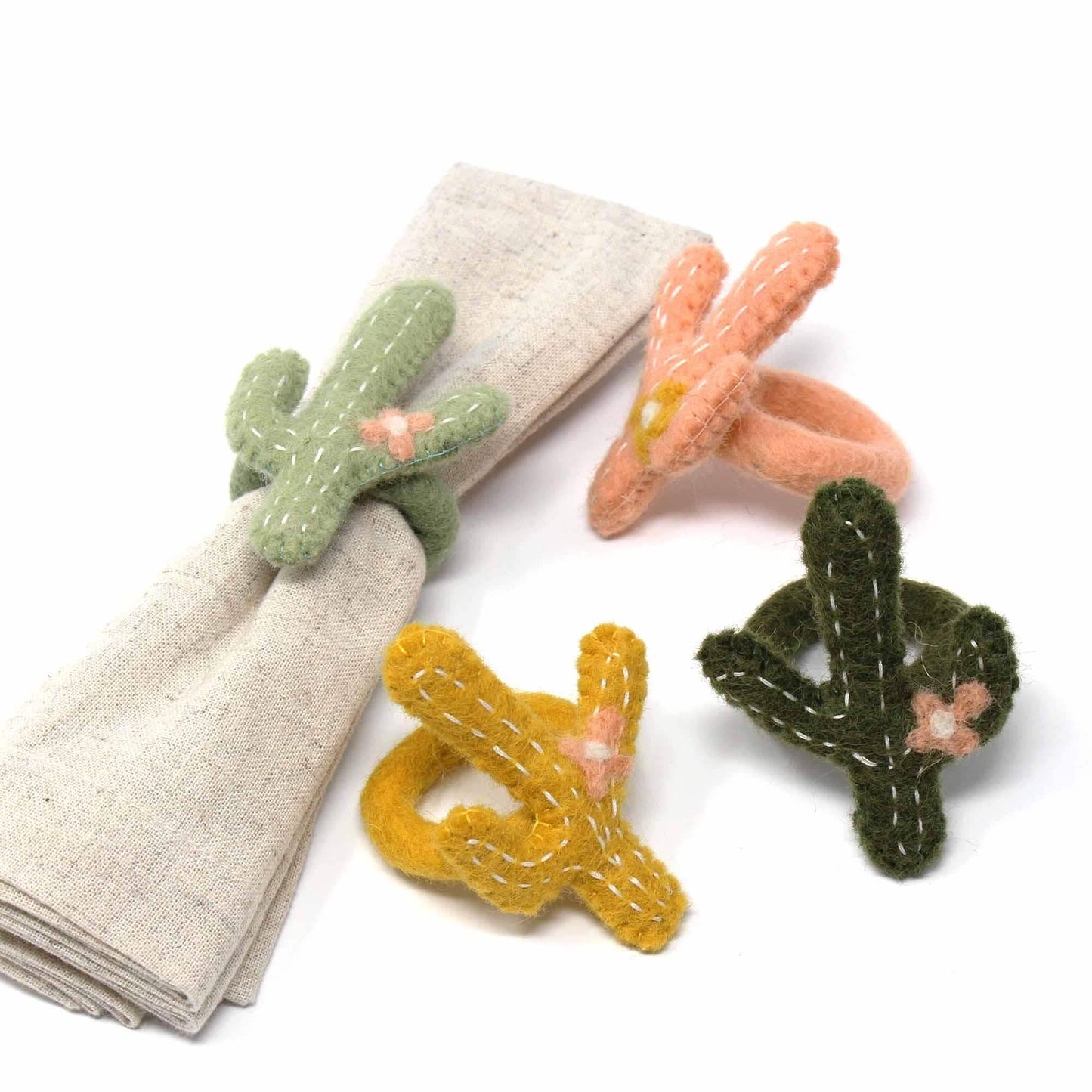 Hand-felted Cactus Napkin Rings, Set of Four Colors - Global Groove (T) - Global Groove - Flyclothing LLC