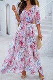Printed Tied Half Sleeve Slit Dress - Trendsi - Flyclothing LLC