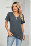 Decorative Button V-Neck Tee - Trendsi