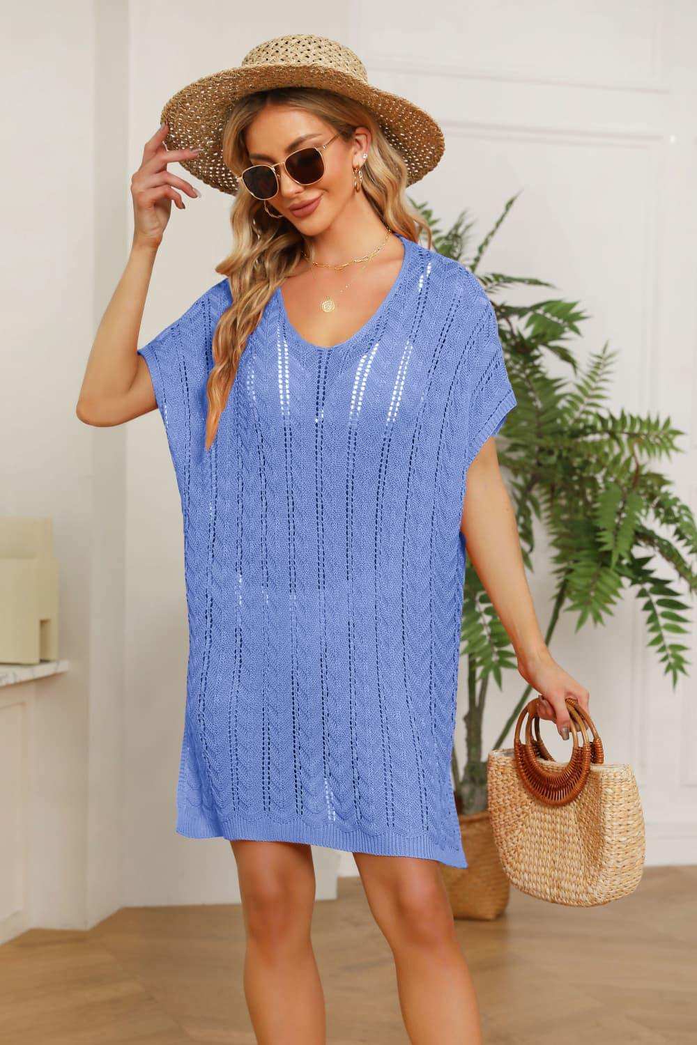 Openwork Side Slit Knit Dress - Trendsi - Flyclothing LLC