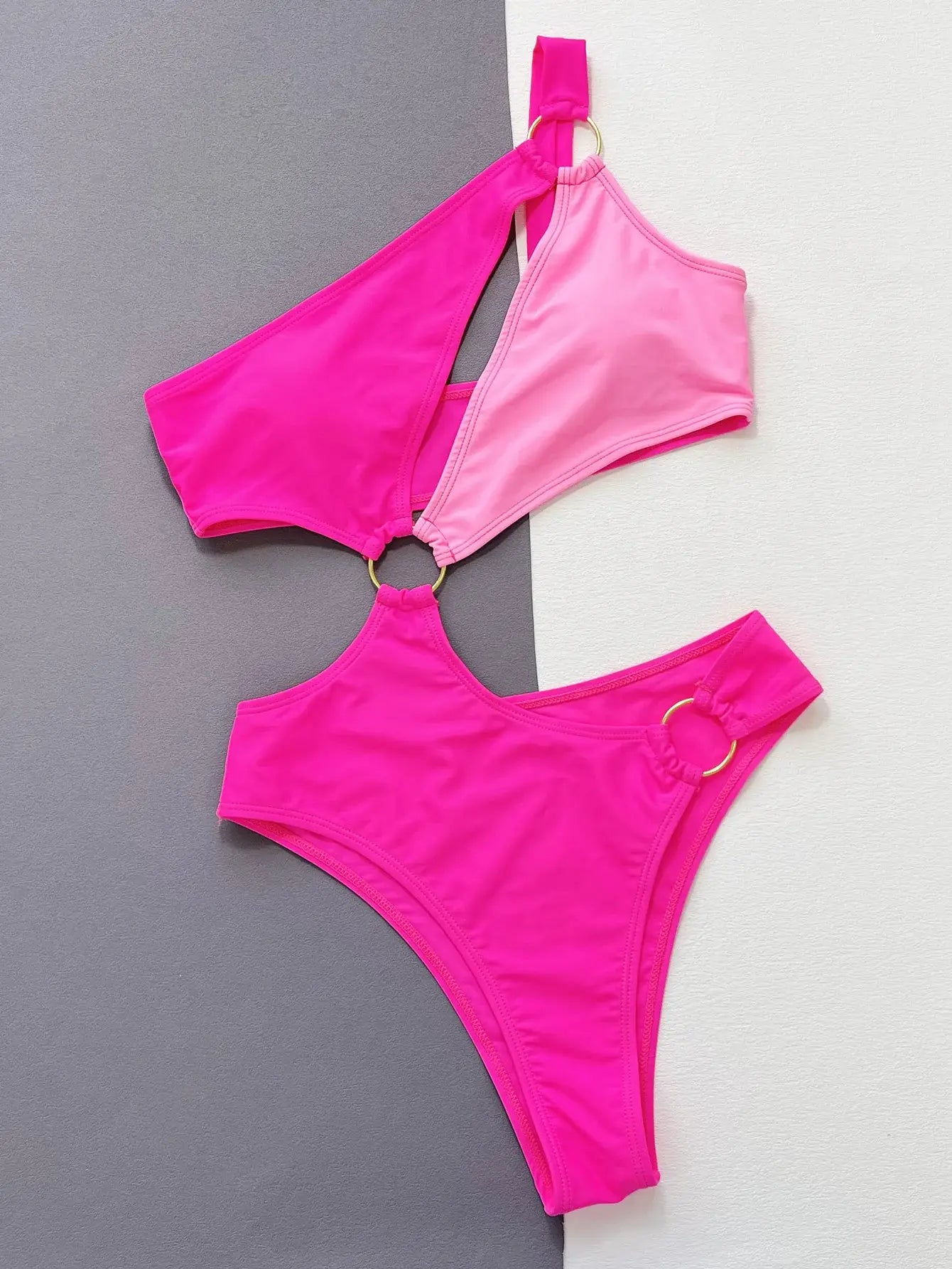 One-Shoulder Cutout Ring Detail One-Piece Swimsuit - Trendsi - Flyclothing LLC