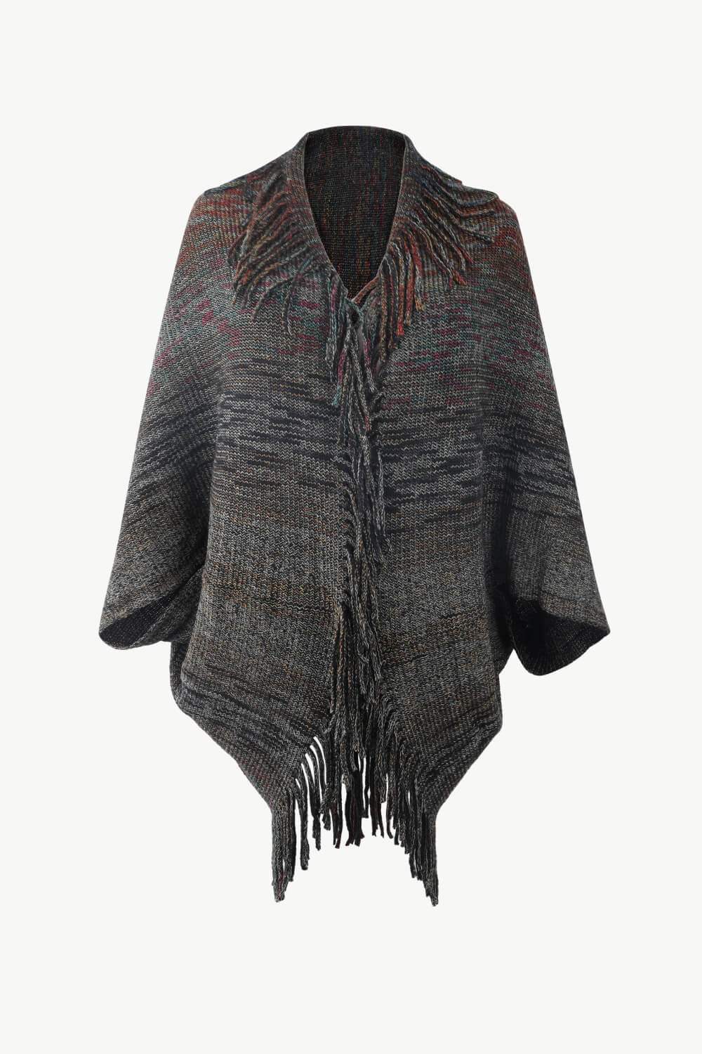 Multicolored Fringe Trim Poncho - Trendsi - Flyclothing LLC