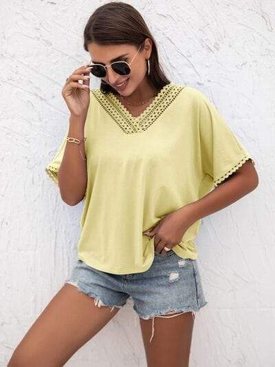 Lace Detail V-Neck T-Shirt - Trendsi - Flyclothing LLC