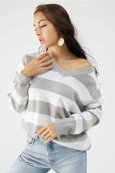 Leopard V-Neck Long Sleeve Sweater - Trendsi - Flyclothing LLC