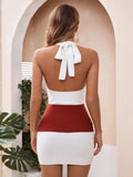 Color Block Halter Neck Knit Dress - Trendsi - Flyclothing LLC