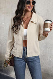 Zip Up Pocketed Collared Neck Dropped Shoulder Jacket - Flyclothing LLC