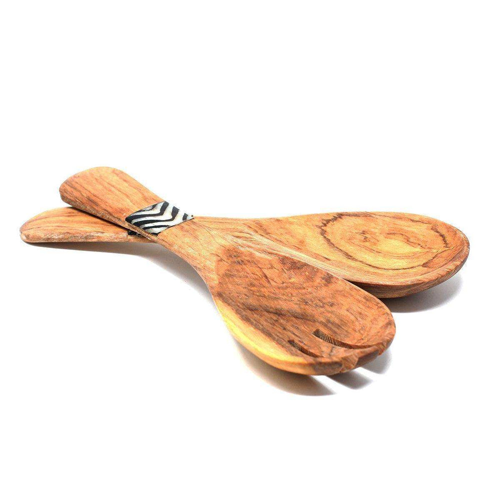 Olive Wood Serving Set, Small with Batik Inlay - Jedando - Flyclothing LLC