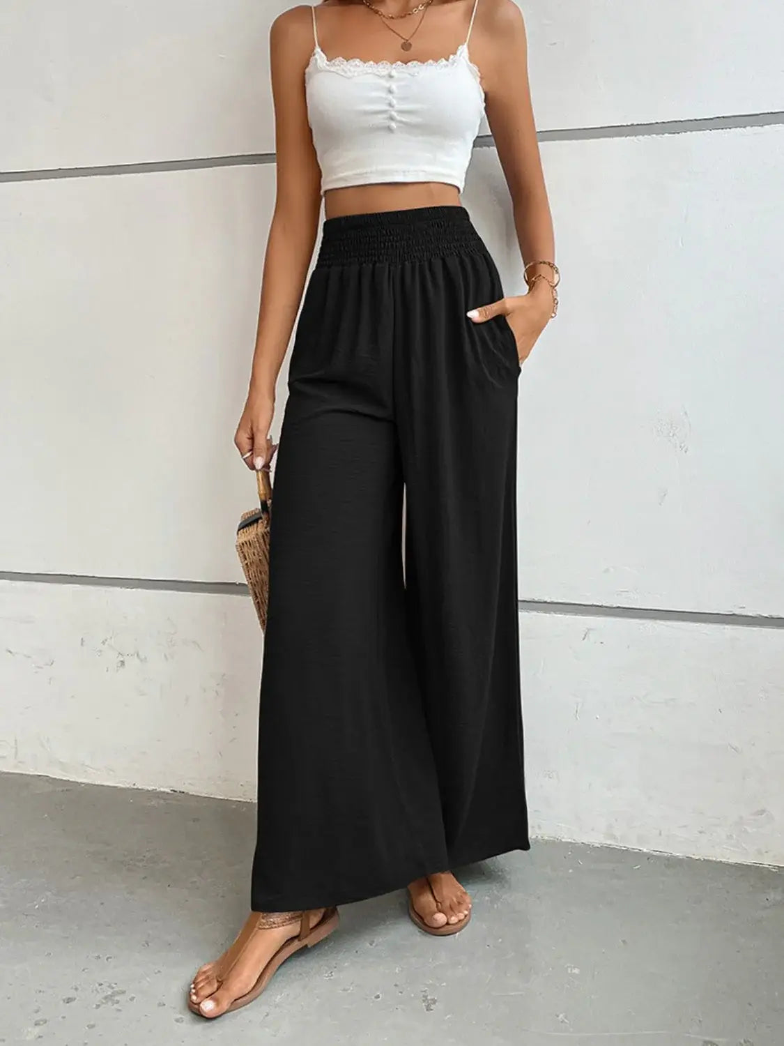 Wide Waistband Relax Fit Long Pants - Trendsi - Flyclothing LLC