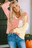 Color Block V-Neck Dropped Shoulder Sweatshirt with Pocket - Trendsi - Flyclothing LLC