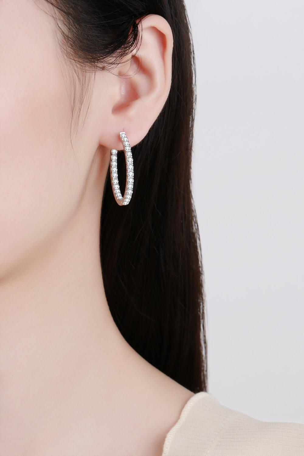 Moissanite Rhodium-Plated Hoop Earrings - Flyclothing LLC