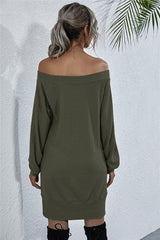 Waffle-Knit Boat Neck Mini Dress - Flyclothing LLC