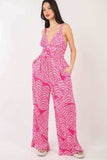 VERY J Printed Pleated Sleeveless Wide Leg Jumpsuit - Trendsi - Flyclothing LLC