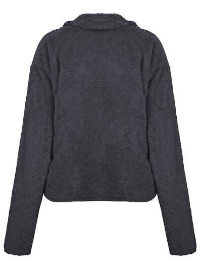 Plush Open Front Dropped Shoulder Jacket - Trendsi - Flyclothing LLC