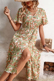 Floral V-Neck Front Slit Dress - Trendsi
