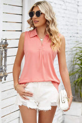 Ruched Johnny Collar Tank - Trendsi - Flyclothing LLC