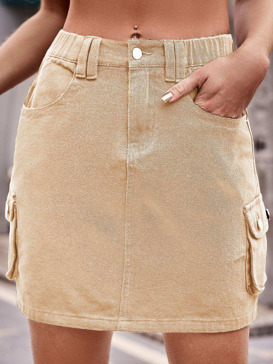 Denim Mini Skirt with Pockets - Trendsi - Flyclothing LLC