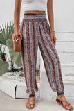 Smocked Printed High Waist Pants - Trendsi