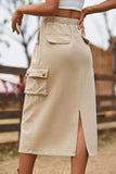 Drawstring Waist Slit Denim Skirt - Trendsi - Flyclothing LLC