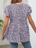 Leopard Round Neck Flutter Sleeve Babydoll Blouse - Trendsi - Flyclothing LLC