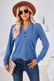 Notched Button Detail Long Sleeve T-Shirt - Trendsi - Flyclothing LLC