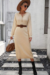 Notched Neck Dropped Shoulder Button-Down Midi Dress - Trendsi - Flyclothing LLC