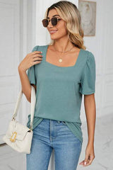 Square Neck Short Sleeve T-Shirt - Trendsi - Flyclothing LLC