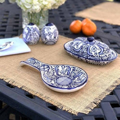 Handmade Pottery Spoon Rest, Blue Flower - Encantada - Encantada