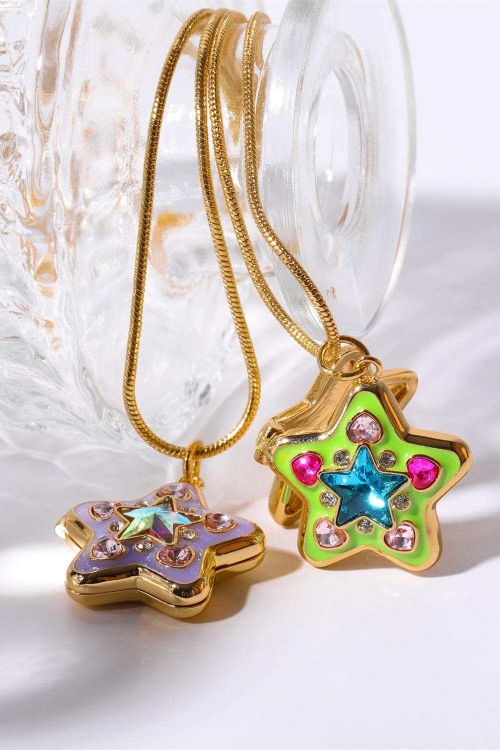 Rhinestone Decor Star Box Pendant Necklace - Trendsi - Flyclothing LLC