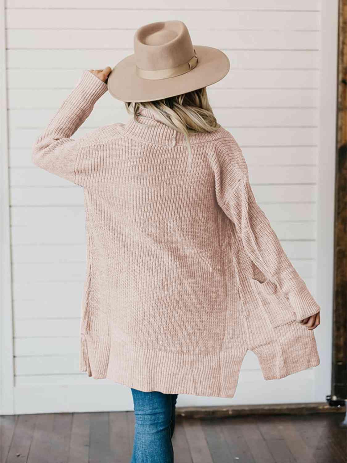 High-Low Open Front Cardigan with Pockets - Trendsi