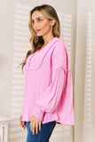 Double Take Exposed Seam Buttoned Notched Neck Blouse - Trendsi - Flyclothing LLC