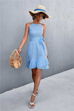 Printed Tie Waist Ruffle Hem Sleeveless Dress - Trendsi - Flyclothing LLC