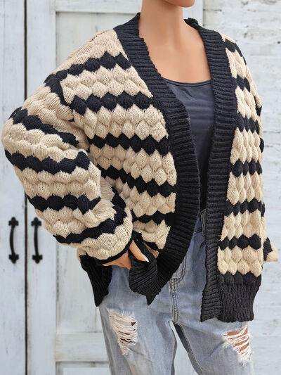 Striped Contrast Open Front Long Sleeve Cardigan - Trendsi - Flyclothing LLC