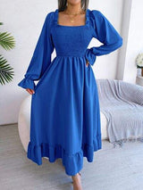Smocked Square Neck Flounce Sleeve Dress - Trendsi - Flyclothing LLC