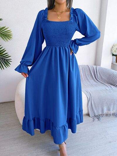 Smocked Square Neck Flounce Sleeve Dress - Trendsi - Flyclothing LLC