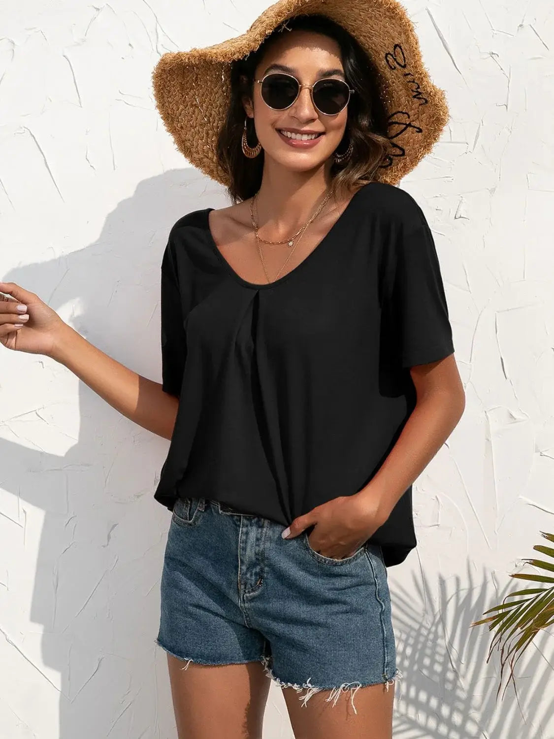 Lace Trim Short Sleeve Top - Trendsi - Flyclothing LLC