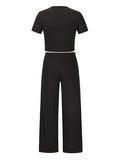Round Neck Short Sleeve Top and Pocketed Pants Set - Trendsi - Flyclothing LLC