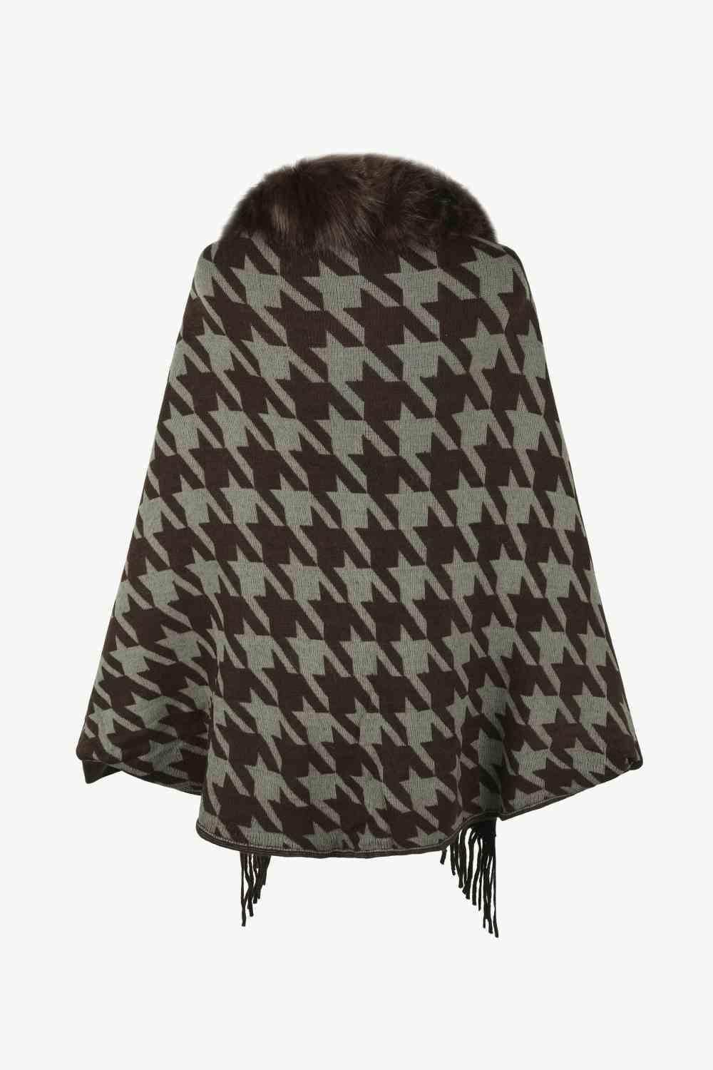 Houndstooth Fringe Hem Poncho - Trendsi - Flyclothing LLC