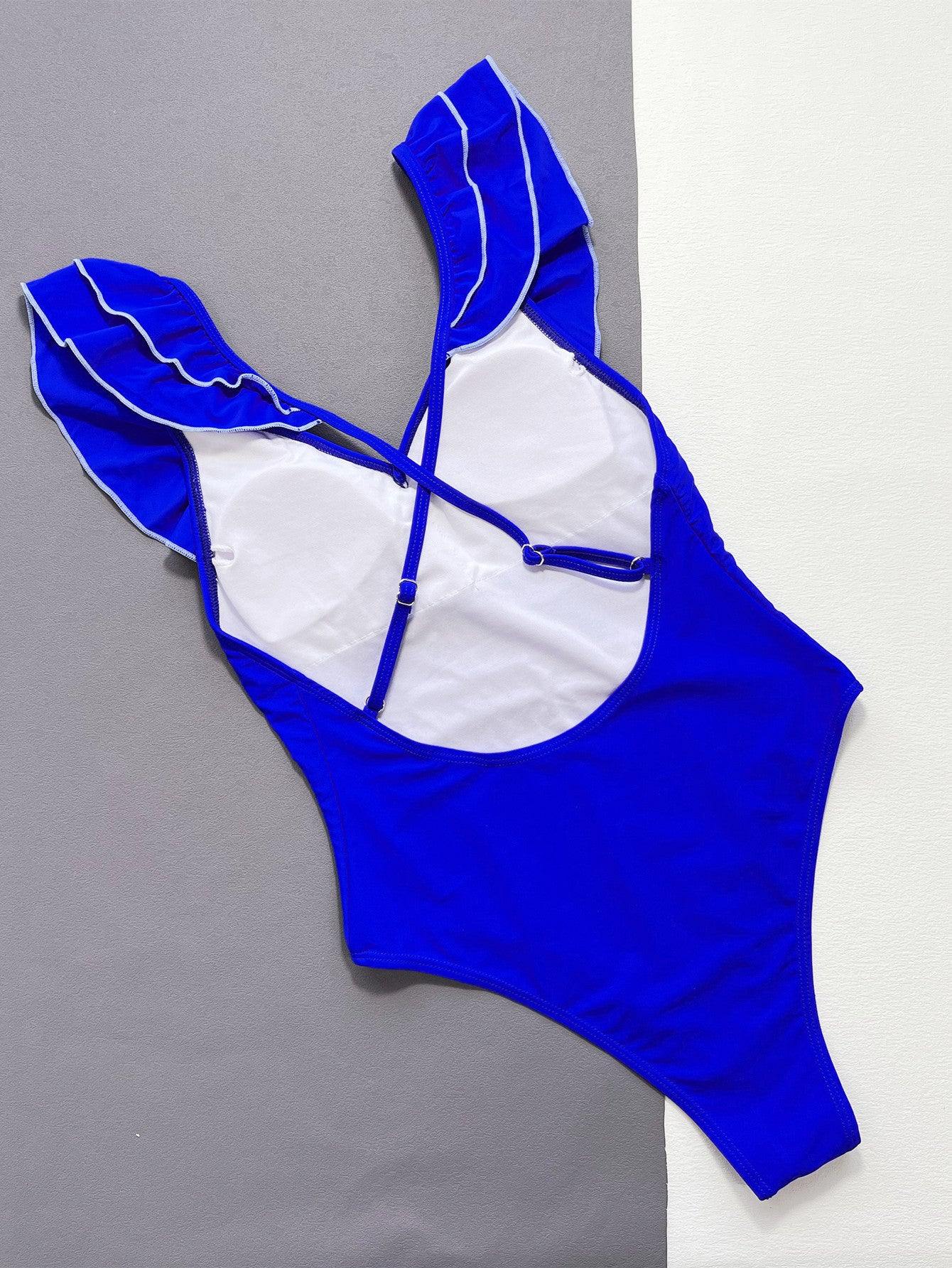 Ruffled Crisscross Backless One-Piece Swimsuit - Trendsi